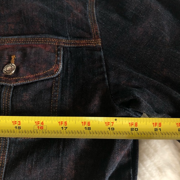 Chico’s Denim Dark Blue & Rust Red Stone Wash Jacket - Size 2 large - Picture 7 of 15